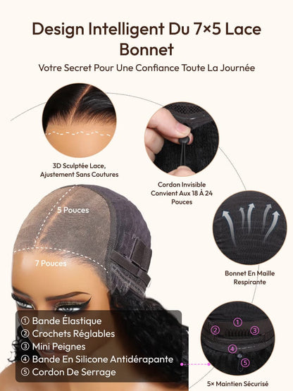 BELLORIA AMARA™ — Perruque Water Wave Glueless Luxe 7x5 HD Lace • Sans colle • Effet naturel • Prête à porter