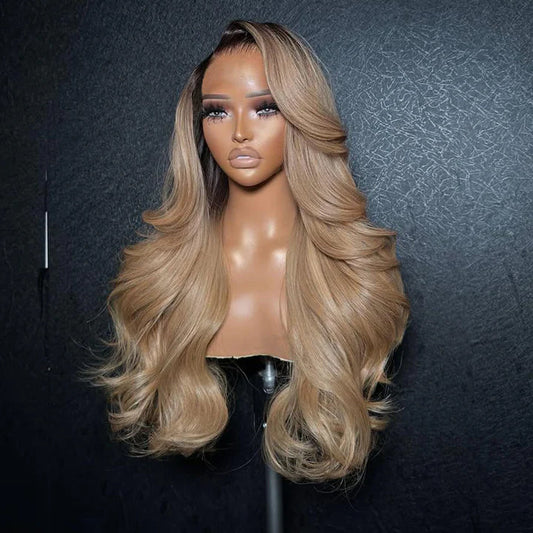 Perruque Balayage professionnelle Premium 10A en Cheveux Humains – Sans Colle – Blond Miel Doré